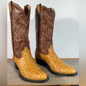 Men’s Vintage Montana Exotic Western Boots Size 8 D Buttercup Full Quill Ostrich